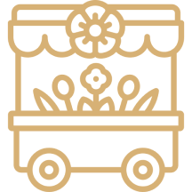 Flower cart with decorative canopy outline.